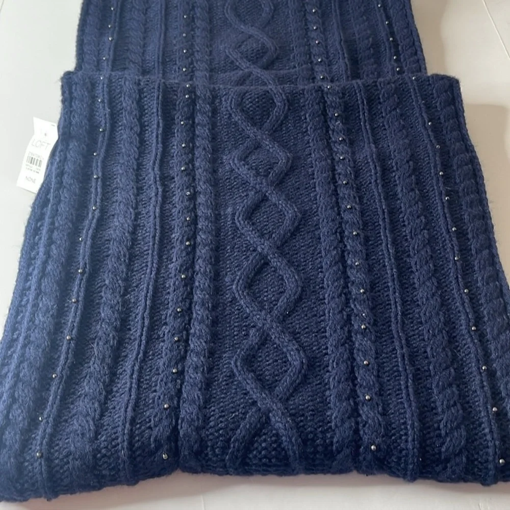 LOFT Cable Knit Beaded Infinity Scarf Navy Blue
